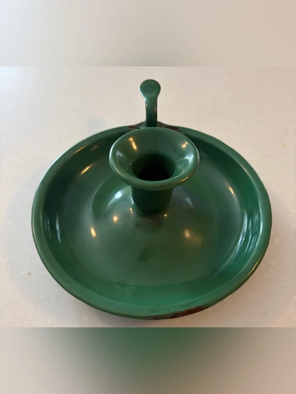Vintage Green Enamel Chamberstick Candle Holder